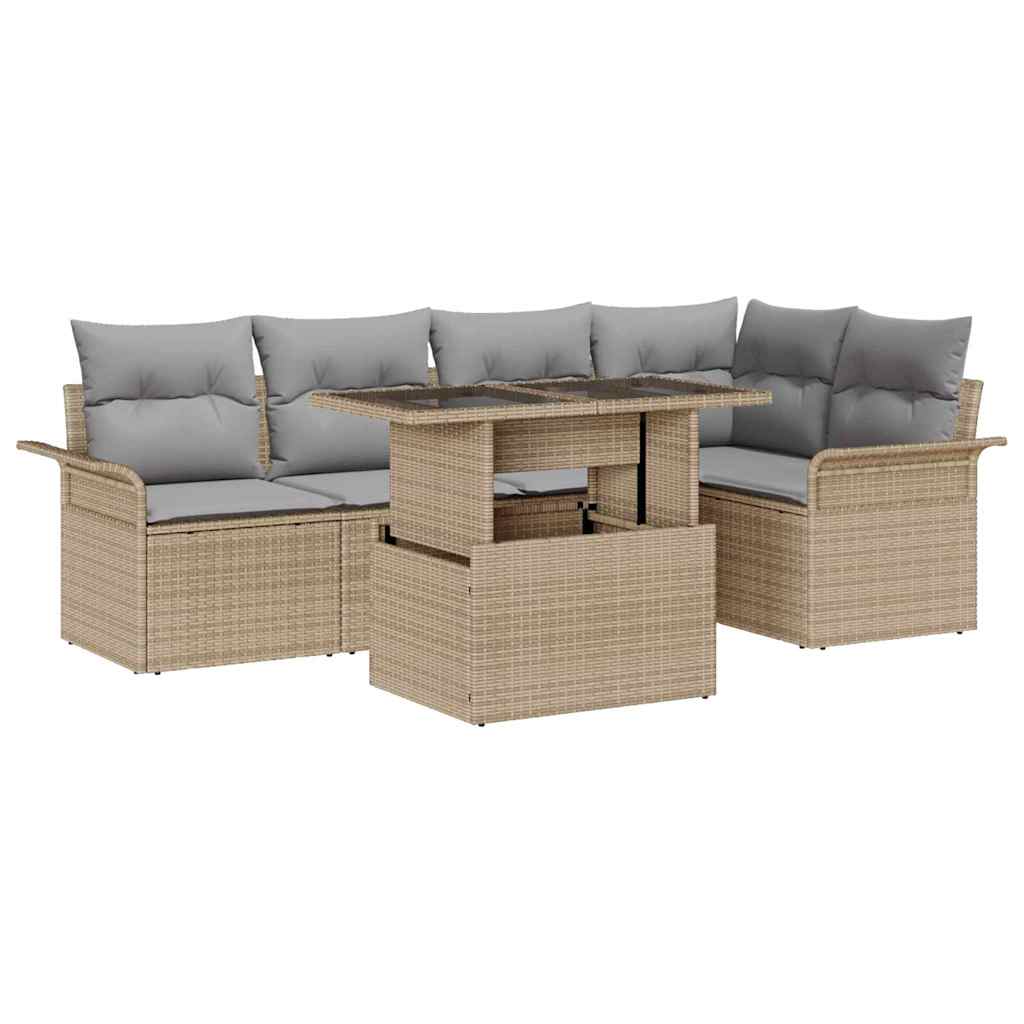 Set Divano da Giardino con cuscino 6 pcs Beige Poly Rattan | homemem39