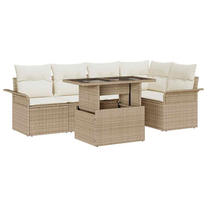 Set Divano da Giardino con cuscino 6 pcs Beige Poly Rattan