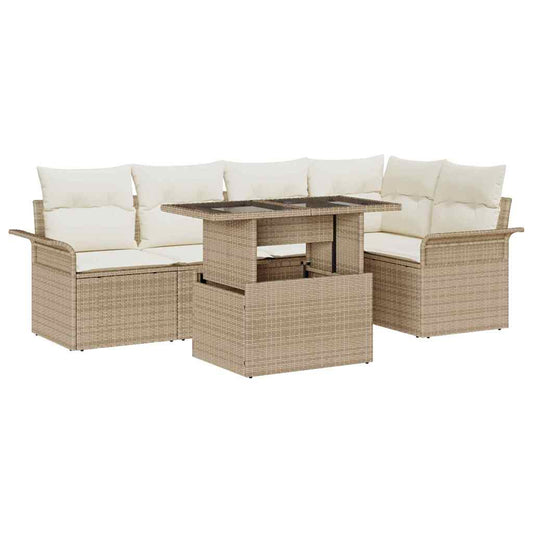 Set Divano da Giardino con cuscino 6 pcs Beige Poly Rattan