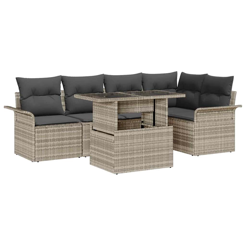 Set Divano da Giardino 6 pcs Grigio chiaro Poly Rattan