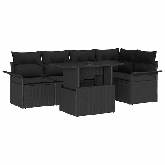 Set Divano da Giardino 6 pcs Nero Rattan in Polipropilene