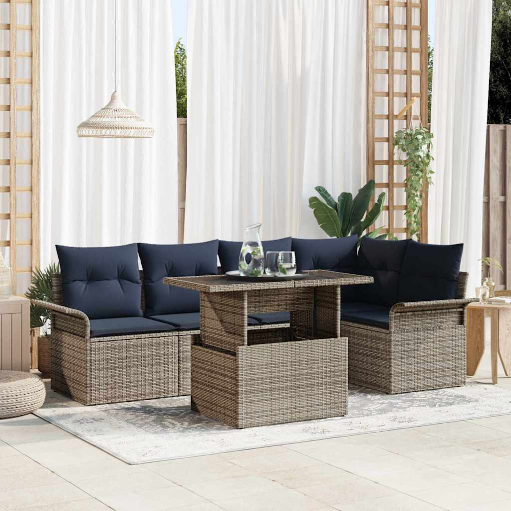Set Divano da Giardino 6 pcs Grigio Rattan in Polipropilene | homemem39