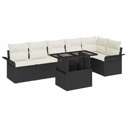 Set Divano da Giardino con cuscino 7 pcs Nero Poly Rattan
