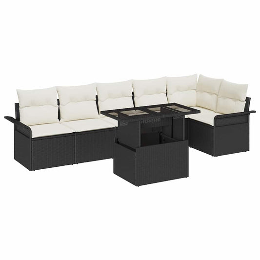 Set Divano da Giardino con cuscino 7 pcs Nero Poly Rattan