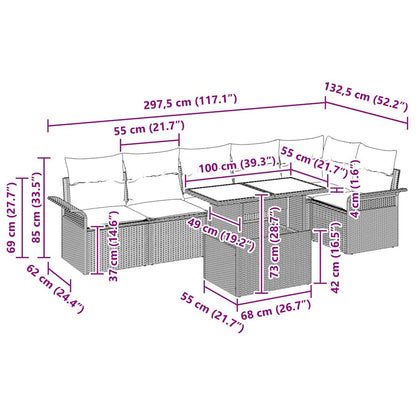 Set Divano da Giardino con cuscino 7 pcs Nero Poly Rattan