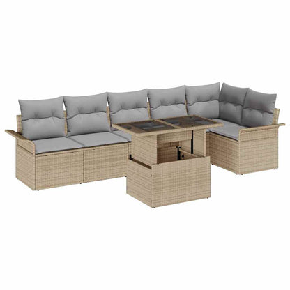 Set Divano da Giardino con cuscino 7 pcs Beige Poly Rattan