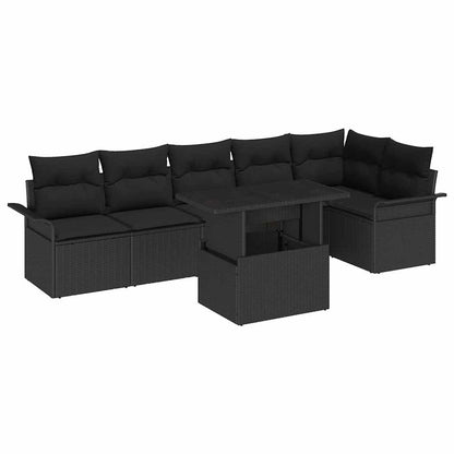 Set Divano da Giardino con cuscino 7 pcs Nero Poly Rattan