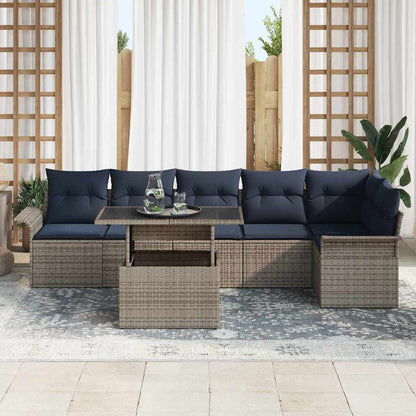 Set Divano da Giardino con cuscino 7 pcs Grigio Poly Rattan | homemem39