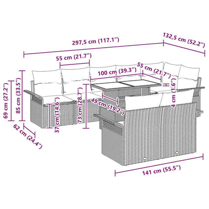 Set Divano da Giardino con cuscino 9 pcs Marrone Poly Rattan
