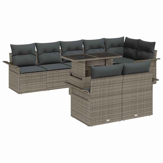 Set Divano da Giardino con cuscino 9 pcs Grigio Poly Rattan