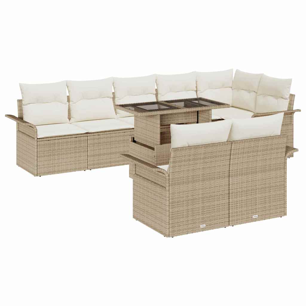 Set Divano da Giardino con cuscino 9 pcs Beige Poly Rattan