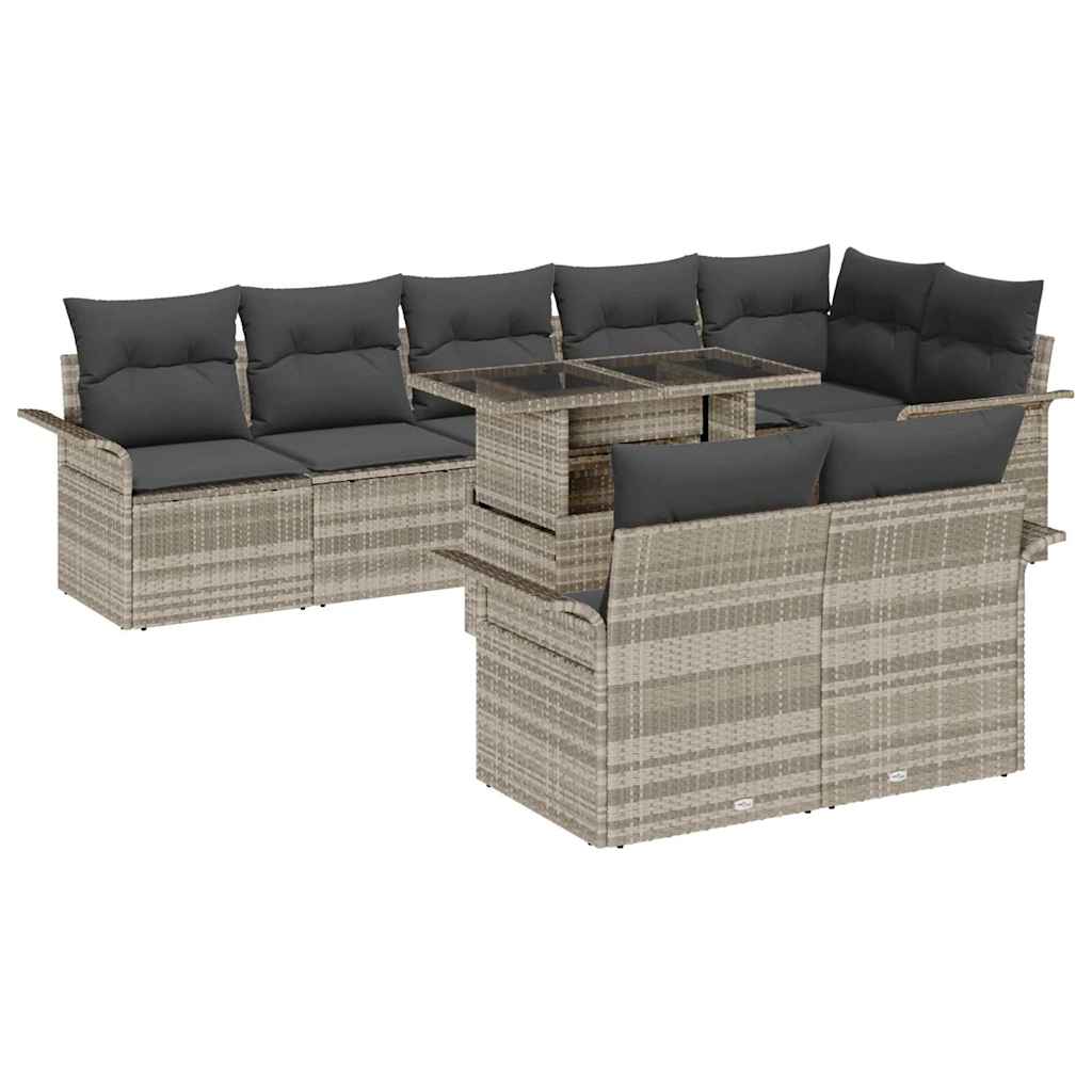 Set Divano da Giardino 9 pcs Grigio chiaro Poly Rattan