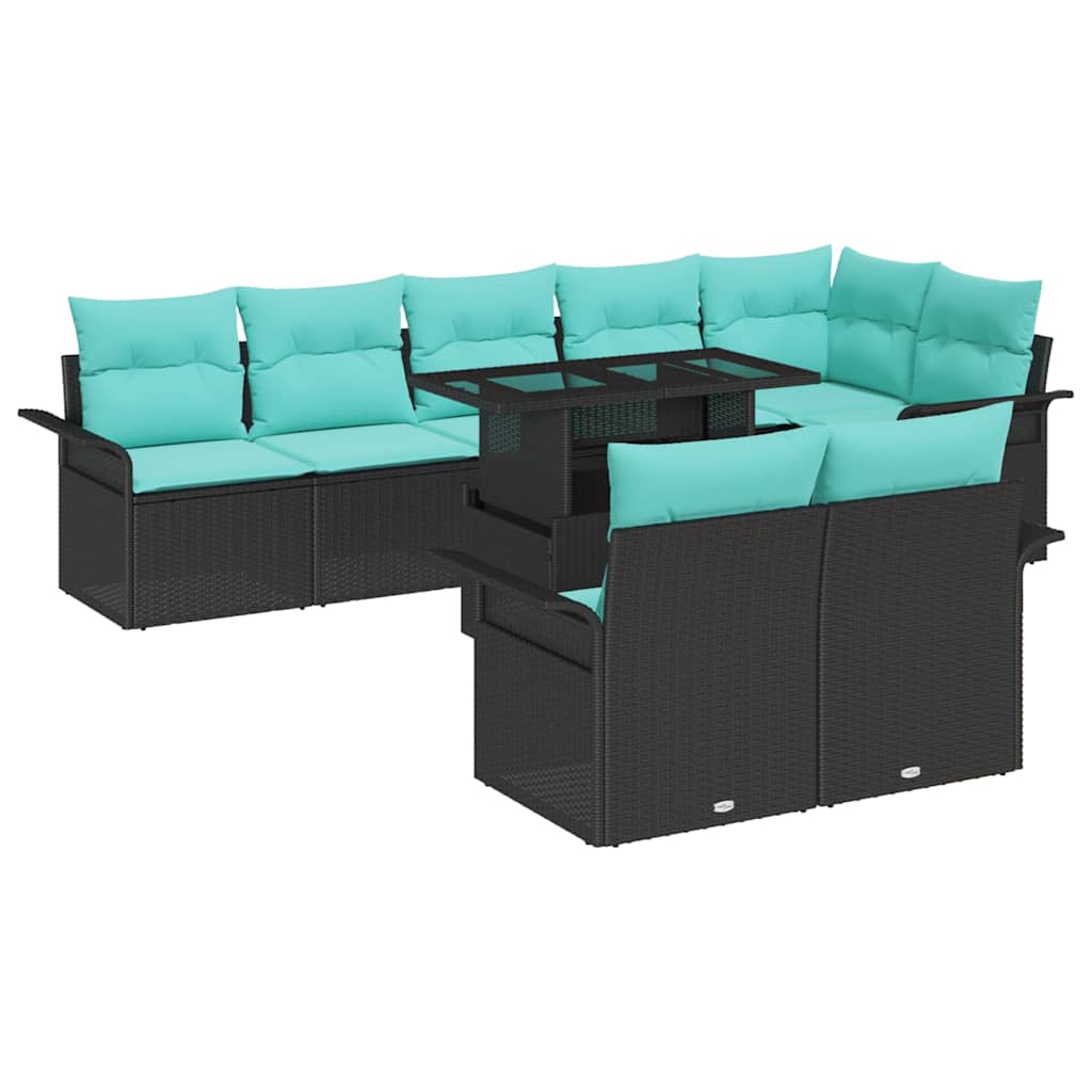 Set Divano da Giardino 9 pcs Nero Rattan in Polipropilene | homemem39