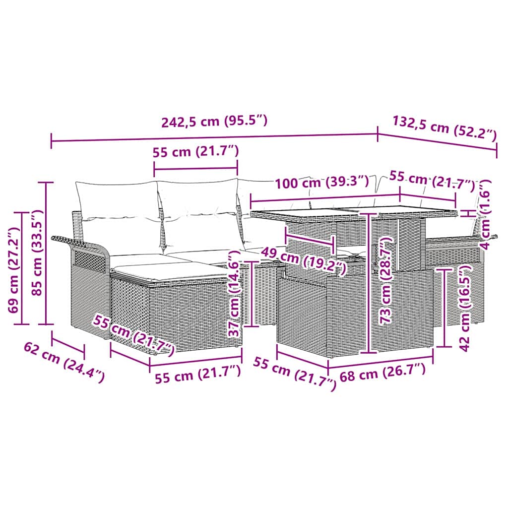 Set Divano da Giardino 7 pz Marrone | homemem39
