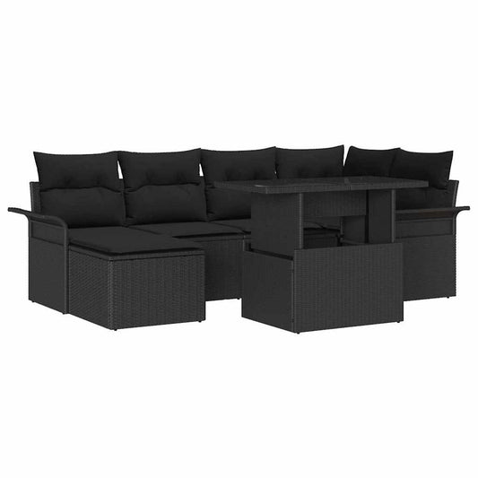 Set Divano da Giardino con cuscino 7 pcs Nero Poly Rattan