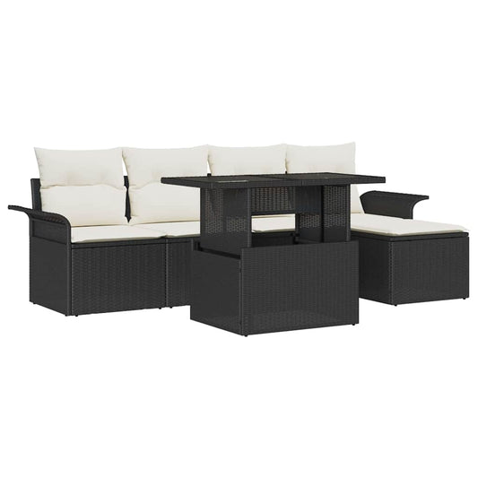 Set Divano da Giardino con cuscino 8 pcs Nero Poly Rattan