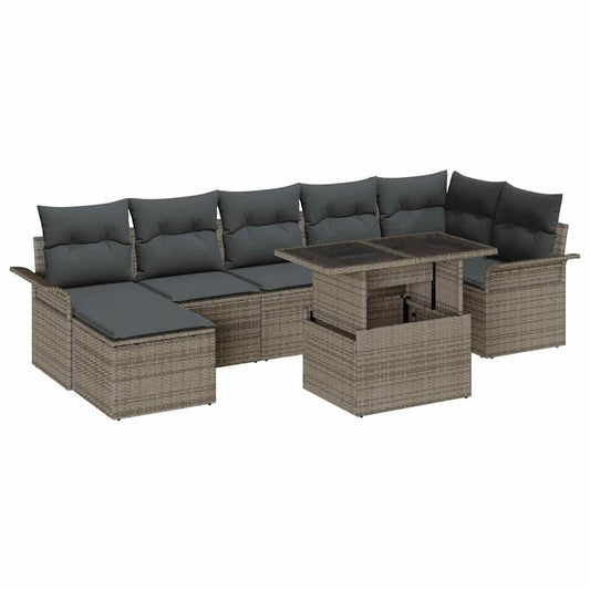 Set Divano da Giardino con cuscino 8 pcs Grigio Poly Rattan