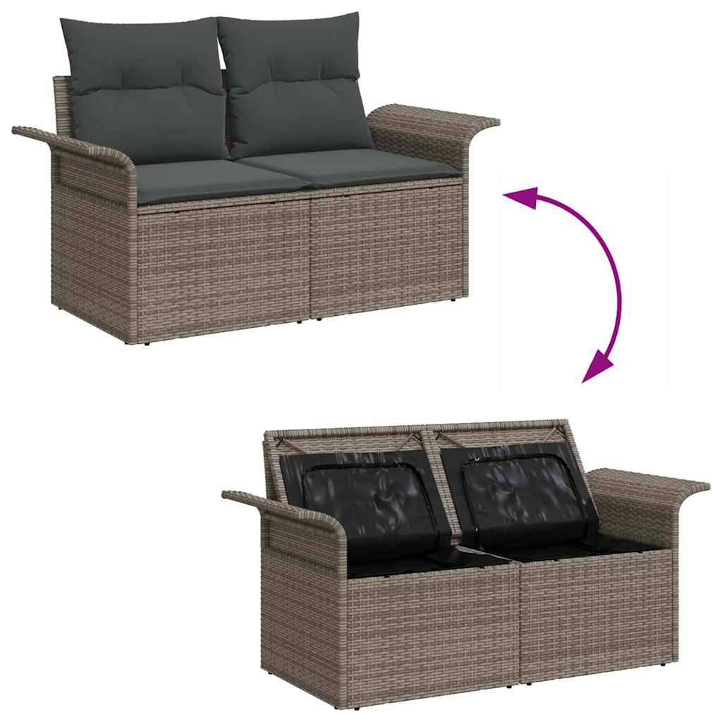 Set Divano da Giardino con cuscino 8 pcs Grigio Poly Rattan