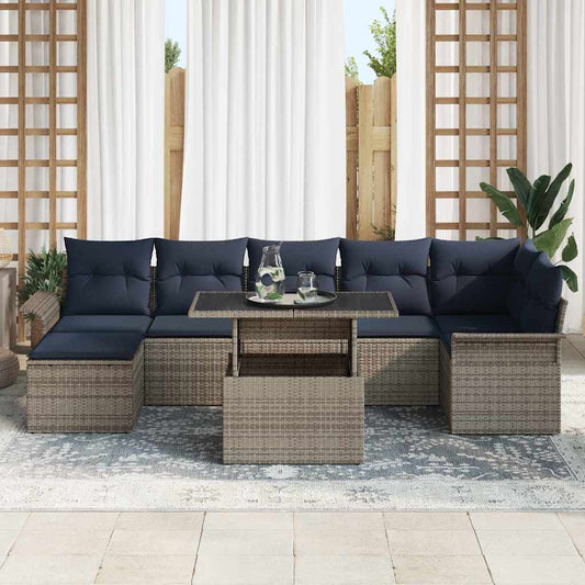 Set Divano da Giardino 8 pcs Grigio Rattan in Polipropilene