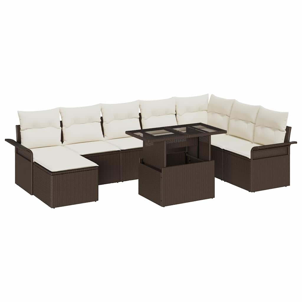 Set Divano da Giardino con cuscino 9 pcs Marrone e Crema | homemem39