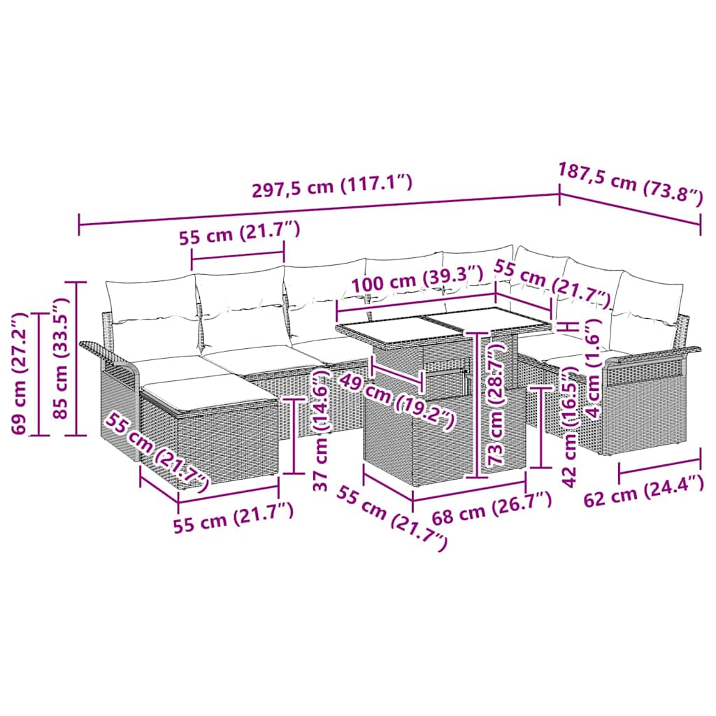 Set Divano da Giardino con cuscino 9 pcs Grigio chiaro | homemem39