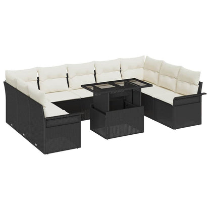 Set Divano da Giardino 10 pz Nero Rattan in Polipropilene
