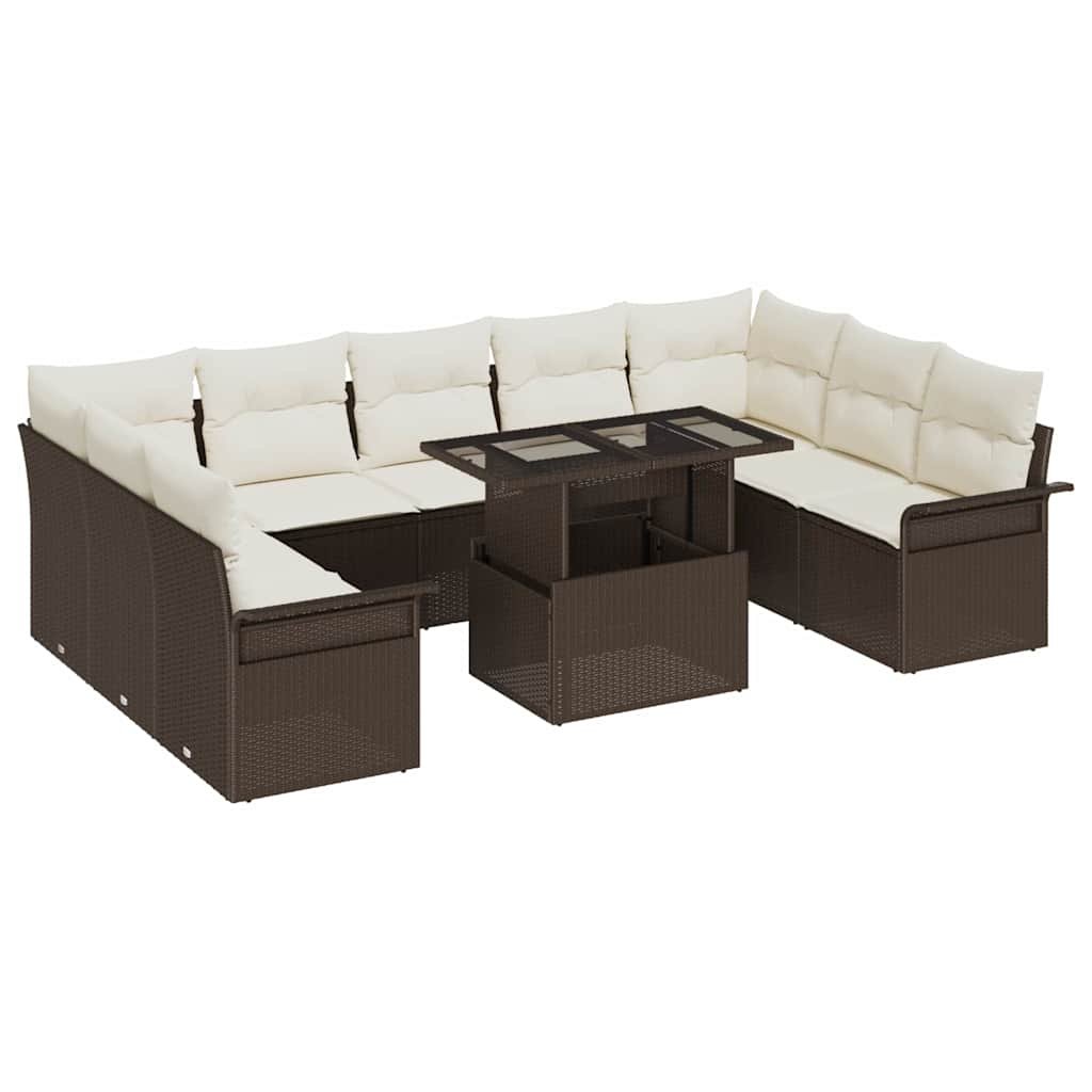 Set Divano da Giardino 10 pz Marrone Rattan in Polipropilene | homemem39
