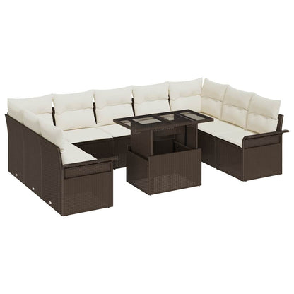 Set Divano da Giardino 10 pz Marrone Rattan in Polipropilene | homemem39
