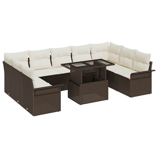 Set Divano da Giardino 10 pcs Marrone Rattan in Polipropilene