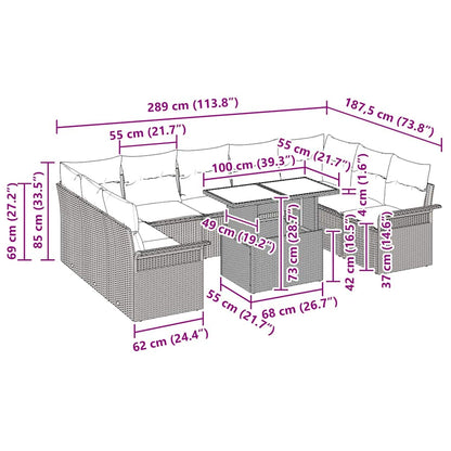 Set Divano da Giardino 10 pz Marrone Rattan in Polipropilene | homemem39