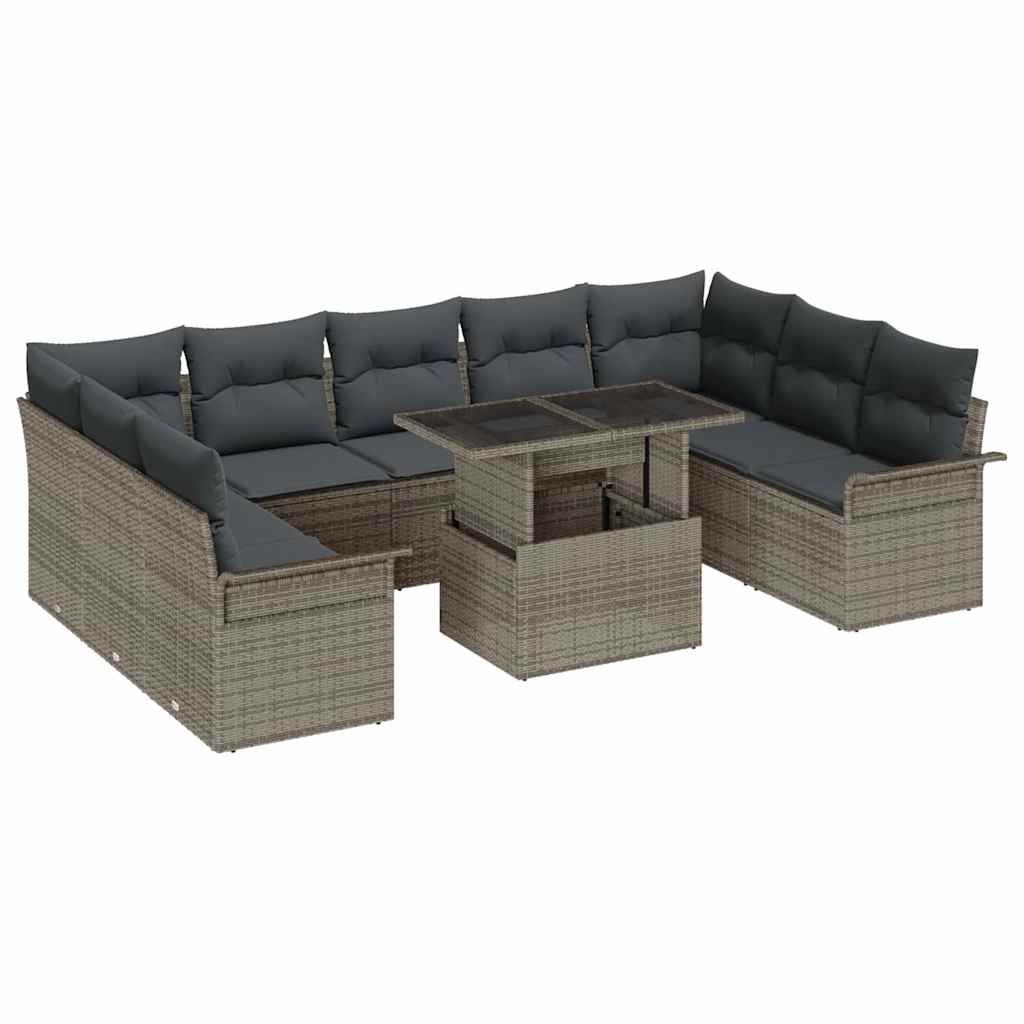 Set Divano da Giardino 10 pz Grigio Rattan in Polipropilene