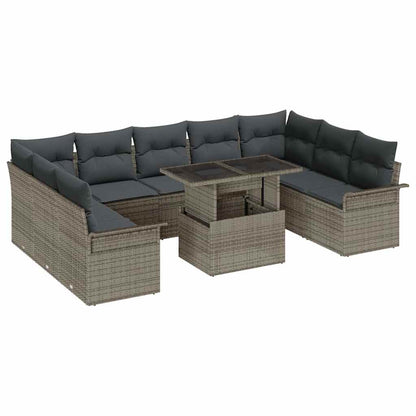 Set Divano da Giardino 10 pz Grigio Rattan in Polipropilene