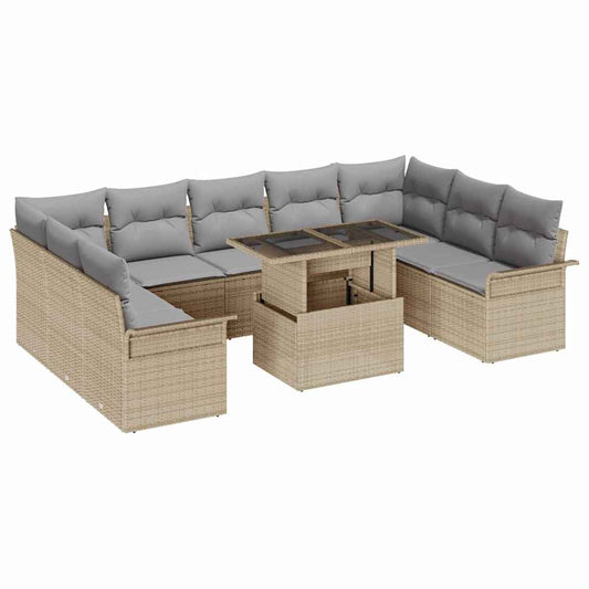 Set Divano da Giardino 10 pcs Beige Rattan in Polipropilene
