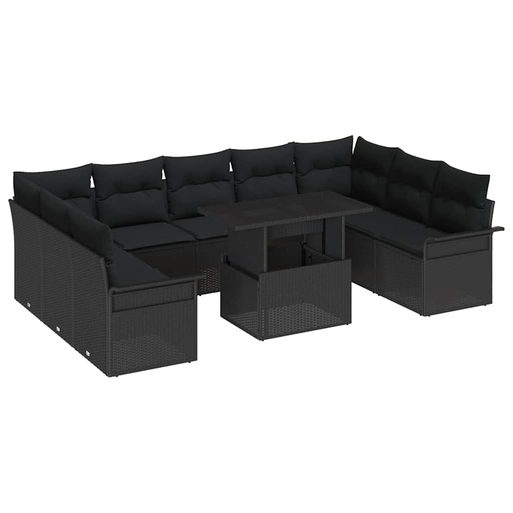 Set Divano da Giardino 10 pz Nero Rattan in Polipropilene