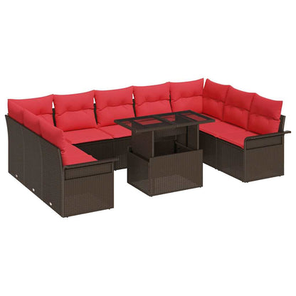 Set Divano da Giardino 10 pz Marrone Rattan in Polipropilene | homemem39