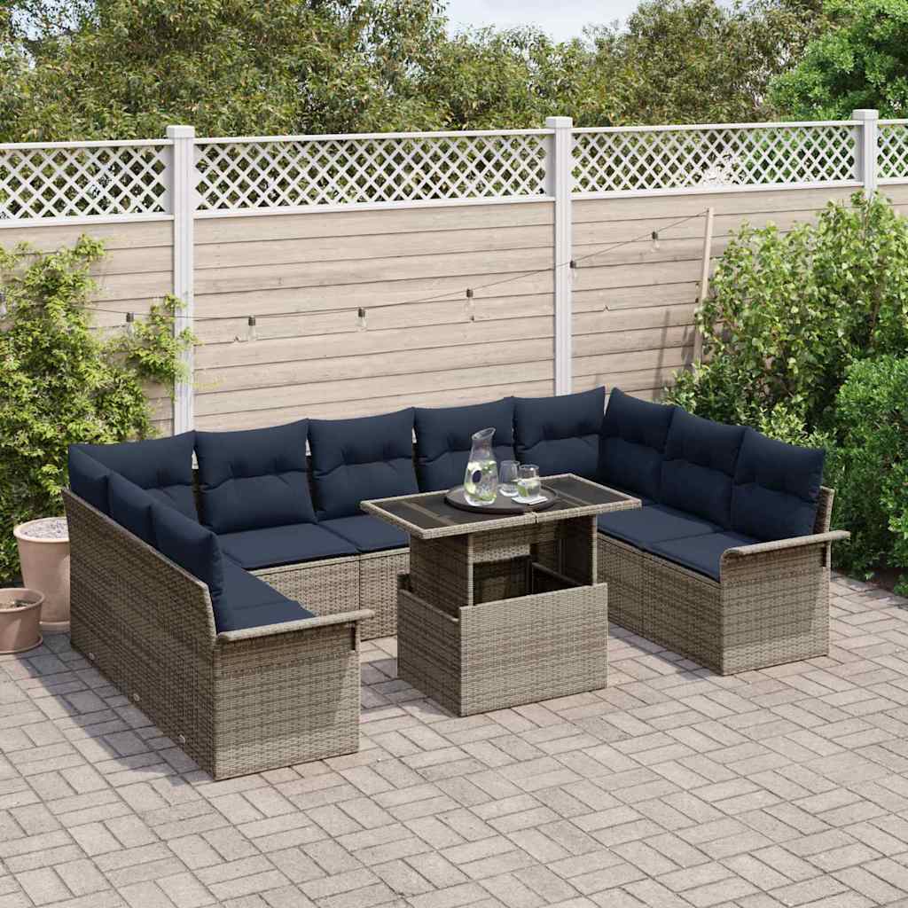 Set Divano da Giardino 10 pz Grigio Rattan in Polipropilene