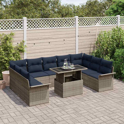 Set Divano da Giardino 10 pz Grigio Rattan in Polipropilene