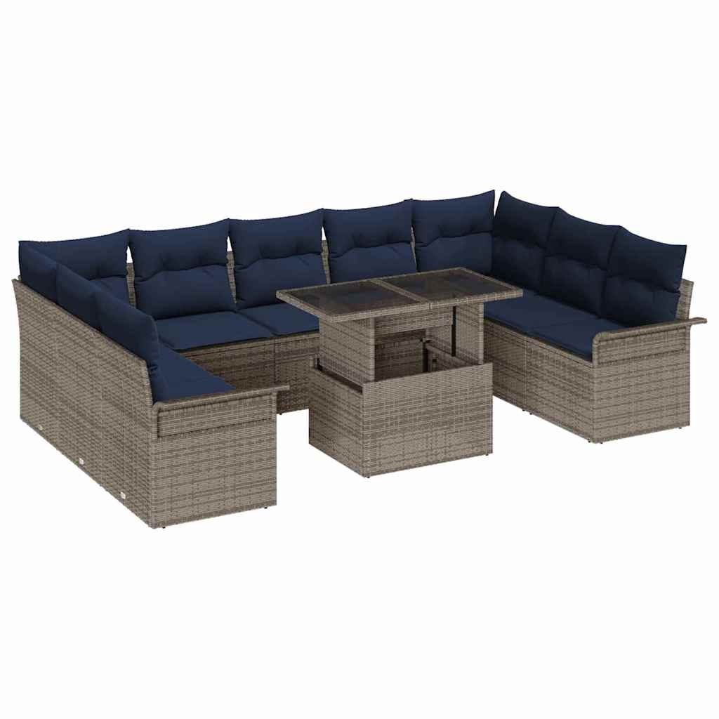 Set Divano da Giardino 10 pz Grigio Rattan in Polipropilene