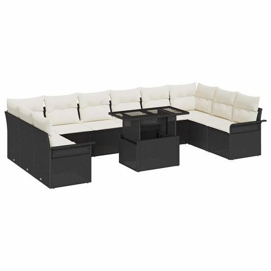 Set Divano da Giardino 11 pcs Nero Rattan in Polipropilene