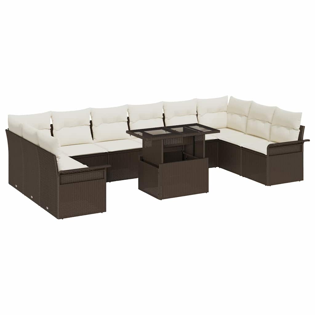 Set Divano da Giardino 11 pz Marrone Rattan in Polipropilene | homemem39