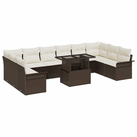 Set Divano da Giardino 11 pcs Marrone Rattan in Polipropilene