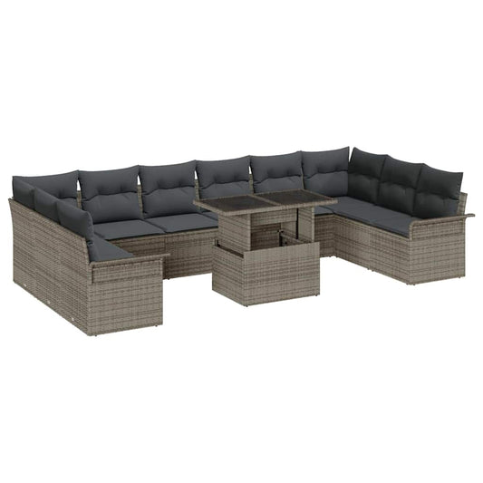 Set Divano da Giardino 11 pcs Grigio Rattan in Polipropilene