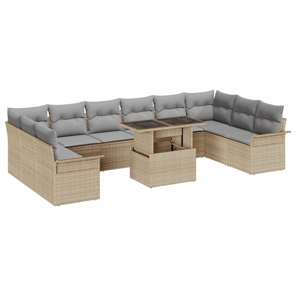 Set Divano da Giardino 11 pz Beige Rattan in Polipropilene