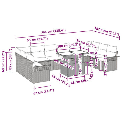 Set Divano da Giardino 11 pcs Beige Rattan in Polipropilene