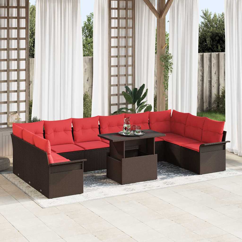 Set Divano da Giardino 11 pz Marrone Rattan in Polipropilene