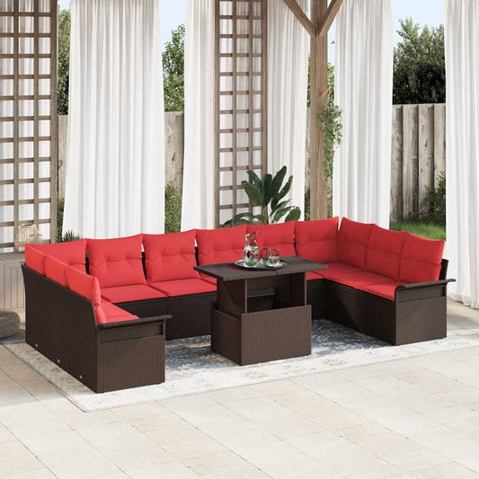 Set Divano da Giardino 11 pz Marrone Rattan in Polipropilene