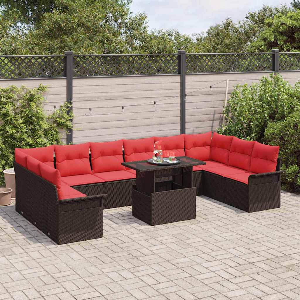 Set Divano da Giardino 11 pz Marrone Rattan in Polipropilene | homemem39