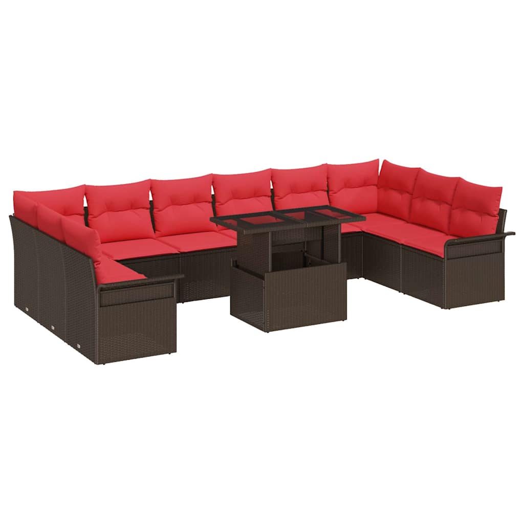 Set Divano da Giardino 11 pz Marrone Rattan in Polipropilene | homemem39