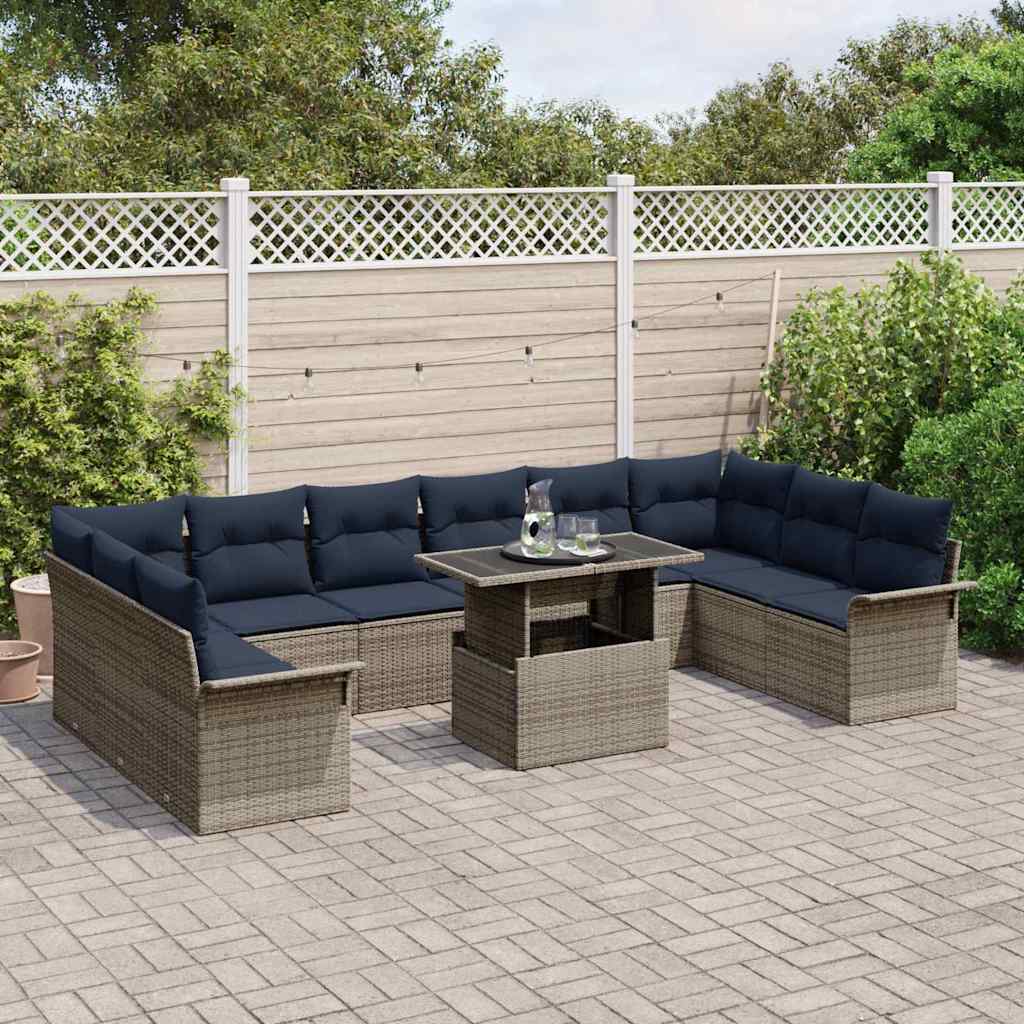 Set Divano da Giardino 11 pz Grigio Rattan in Polipropilene