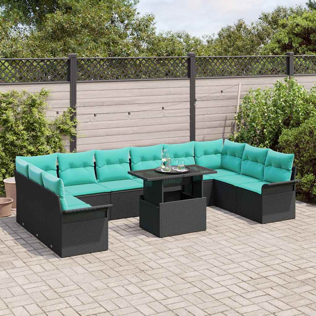 Set Divano da Giardino 11 pcs Nero Rattan in Polipropilene | homemem39